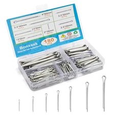180 Pcs Cotter Pins Assortment Kit, 7 Sizes Spring Fasteners Hardware Straight P