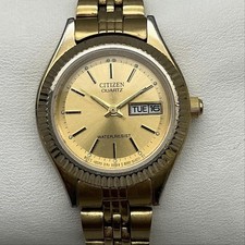Vintage Citizen Womens Watch 26mm Gold Tone Date Bracelet New Battery 6"