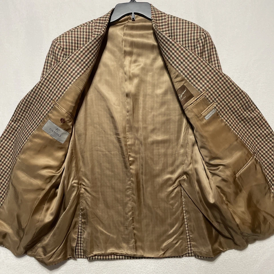 Casaco esportivo CANALI Itália blazer de lã e cashmere tamanho EUA 46 UE 56 marrom bronzeado luxo - Imagem 2 de 4
