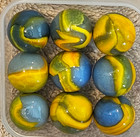 9 Peltier Blue-Gray Rainbo Patch Marbles, 1920-1940, UV Reactive.  Lot 0195 — photo 4