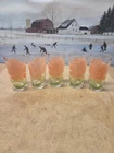 Vintage Federal Glass Pink Yellow Green Flower Hibiscus Juice Glasses