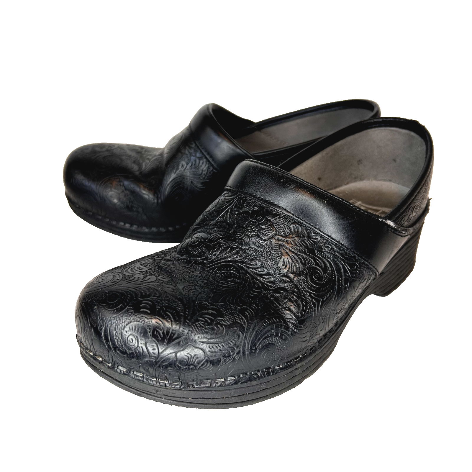 Dansko LT Floral Tooled Nursing Clogs for Women Black Size 38