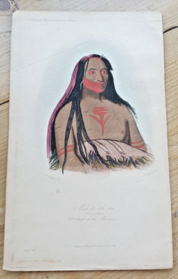Handkolorierter Druck Amerikanischer Ureinwohner Mah-to-toh-pa Die vier Bären Mandan um 1800