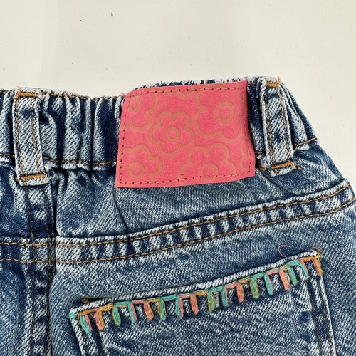 Zara Girl's Embroidered Straight Leg Jeans 6 Elastic/Adjustable Waist Whipstitch - Picture 6 of 9