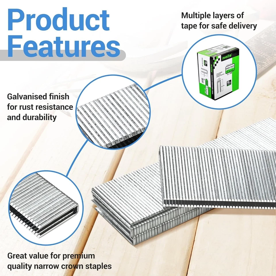 Grapas para tapicería corona calibre 18 1/4 pulgadas 4.000-40.000 piezas 1/2" a 1-1/2" de longitud Foto 3 de 4