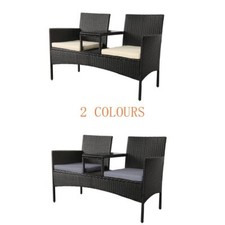 Rattan Loveseat Patio Companion Love Seat Chair Built-In Glass Table Garden