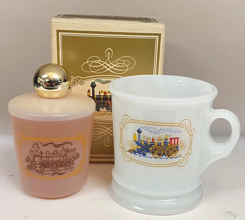 Vintage Avon Iron Horse Milk Glass Shaving Mug Cup After Shave Train Locomotive