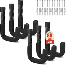 Heavy Duty Garage Storage Hooks: 6-Piece Wall Mount J Utility Hooks Holds 88 LB,