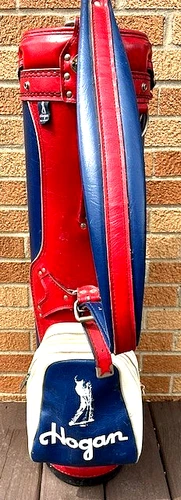 Vintage Ben Hogan Leather Golf Club Bag Red White & Blue - 6 way divider