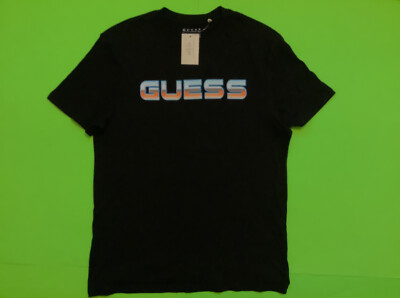 GUESS Los Angeles Men s Short Sleeve T-Shirt Size MEDIUM Black w/Blue, Orange