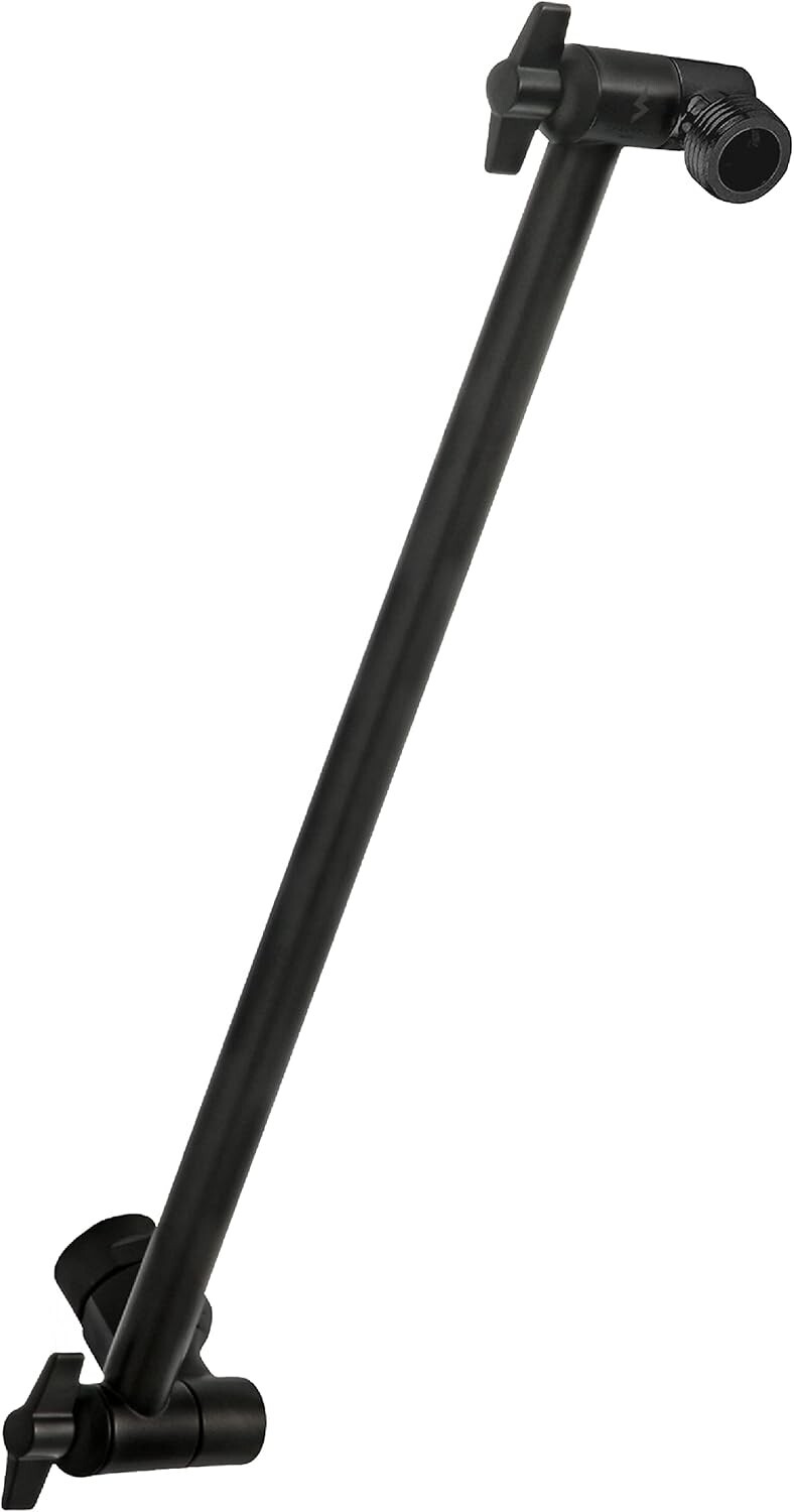 16-Inch Solid Brass Shower Head Extension Arm - Adjustable Midnight Black Matte