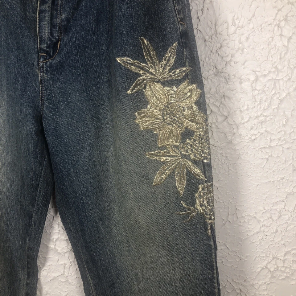 Jeans de tiro bajo Stamp 10 rectos bordados florales talla 10 Western Denim Foto 2 de 4