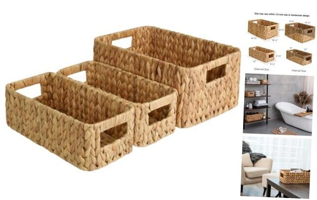 Water Hyacinth Storage Baskets, Square Wicker Baskets Water Hyacinth Style 1