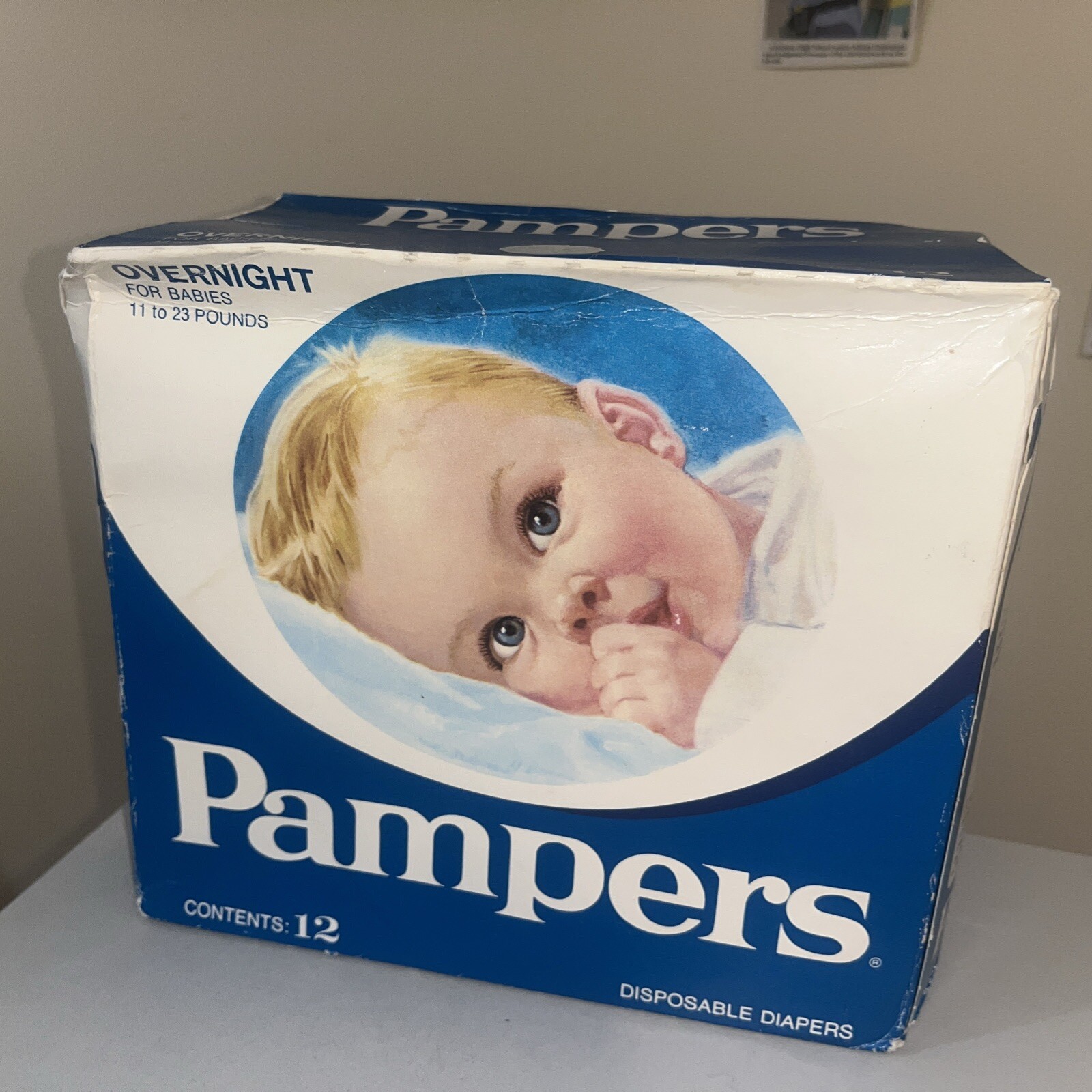 Vintage Sealed Unopened Box 1974 Pampers OverNight 12 Baby Diapers 11-23 Lbs NOS