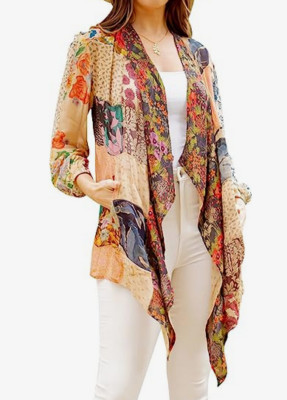Nwt FUNKY STUFF hippie patch boho funky chiffon CARDIGAN TOP TUNIC S Free shipp