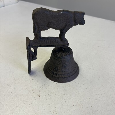 Cat Iron Bell With Cow Figure 