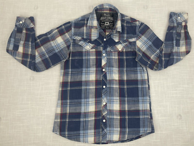 Broken Threads Plaid 100% Cotton Flannel Pearl Snap Button Shirt Youth Boys Sz L