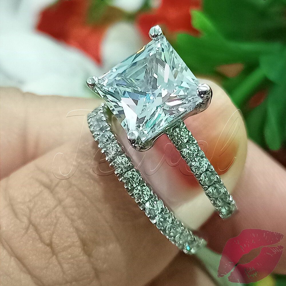 3CT Princess Cut Diamond Engagement Ring Bridal Wedding Set 14k White ...