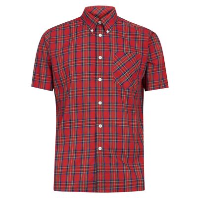 Herren Merc London Button Down Kragen Kurzarm Tartan Karohemd Mack - rot 