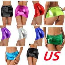 Womens Shiny Metallic Bodycon Mini Skirt Nightclub Music Festival Clubwear