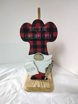 Rae Dunn Paper Towel Holder Bake Some Christmas Cheer Wooden Stand Chef Gnome 