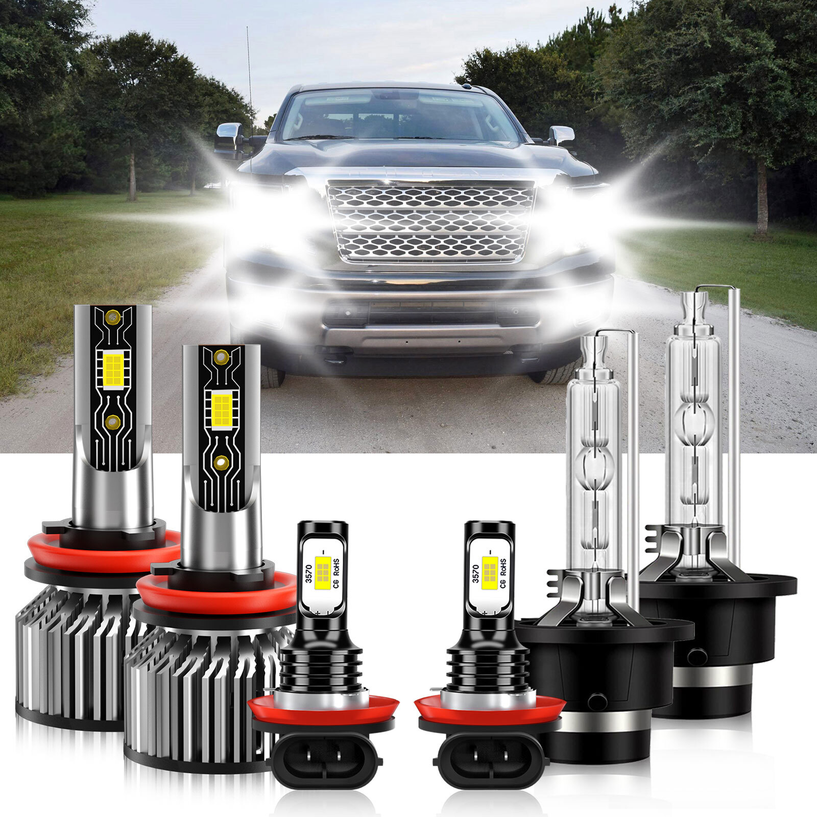 For Nissan Altima 2007-2015 LED Headlight Hi/Lo+Fog light Combo Bulb 6500K White