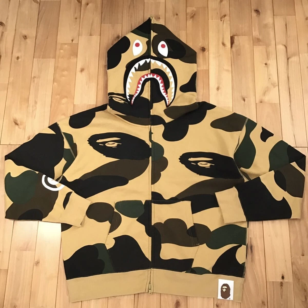 BAPE Giant shark full zip hoodie 1st camo yellow A Bathing Ape Size XL