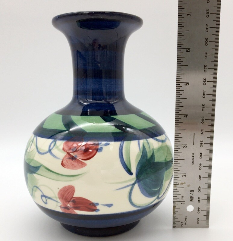 Collector’s Gail Pittman HandPainted Pottery Blue Grapevine Vase 7.25