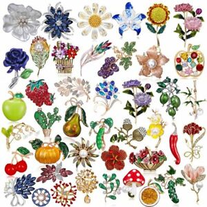 Fashion-Rhinestone-Crystal-Flower-Plant-Bridal-Bouquet-Enamel-Brooch-Pin-Jewelry