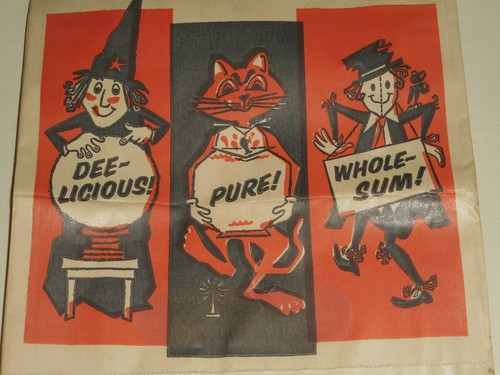 Borsa caramelle Halloween anni '50 dolcetto o scherzetto SCHRAFFT'S cioccolatini 17"" x 7"" rara - Foto 2 di 12