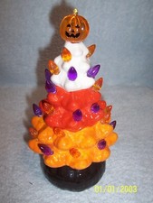 Halloween Lighted White Orange Black Christmas Tree 9.25" Tall Flaws See Details