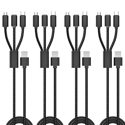 Multi Charging Cable, 4Pack/4FT 3 in 1 Fast Charging Cord Adapter with USB-C