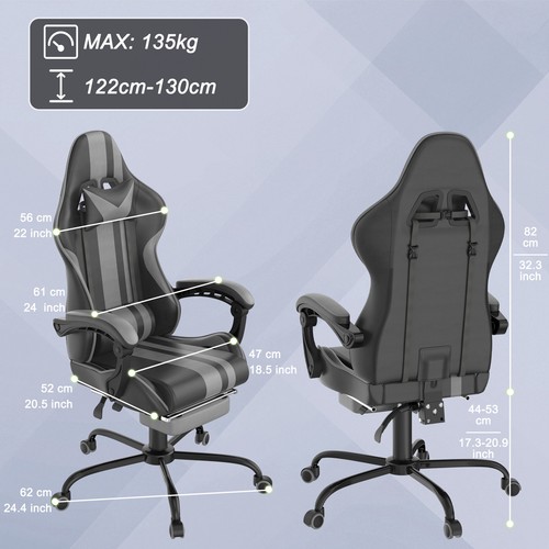 Gaming-Stuhl Bürostuhl mit Rollen Schreibtischstuhl Höhenverstellbar Max 135kg - Bild 15 von 17