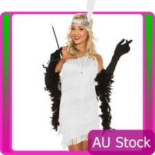 20s 1920s Ganster White Flapper Fancy Dress Gatsby Costume Holder Necklace Boa