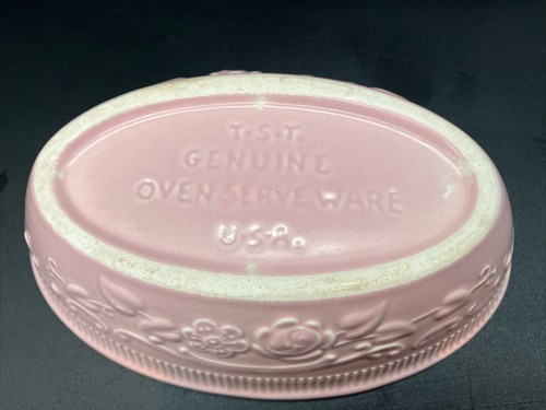 TST pink vintage BOWL small oval baker roses Taylor Smith & Taylor Oven Ware 6" - Picture 4 of 6