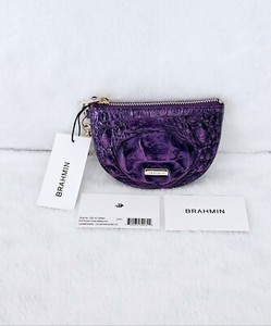 Brahmin Britt Royal Purple Melbourne Croc Embossed Leather Coin Holder Pouch