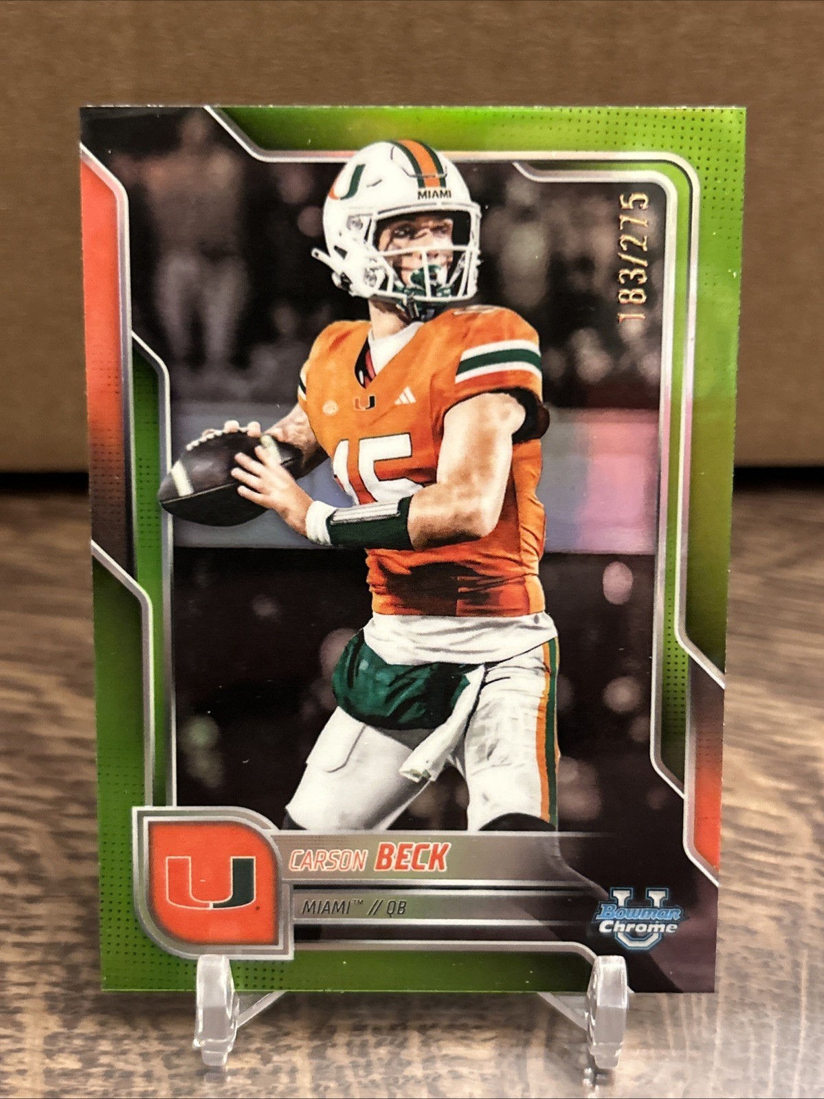 2025 Bowman University Chrome - Carson Beck #138 Lime Green Refractor /275 (RC)