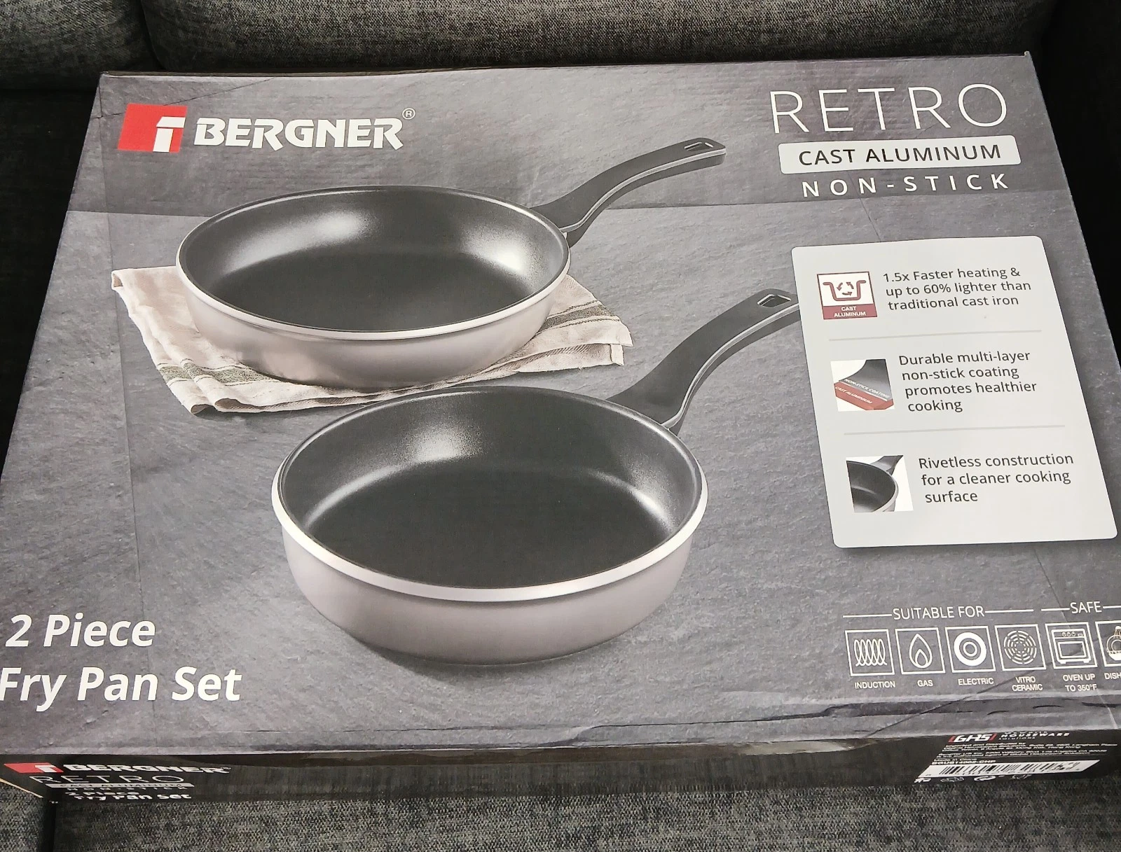 Bergner 2-Piece Fry Pan Set Non-Stick Cast Aluminum. 10" & 12" Frying