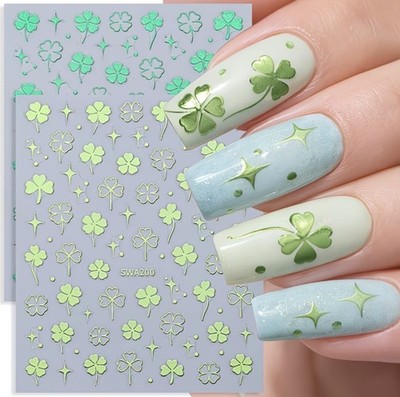 3D St. Patricks Day Nagelsticker Metallic Grün Kleeblatt Kleeblatt Aufkleber SWA200