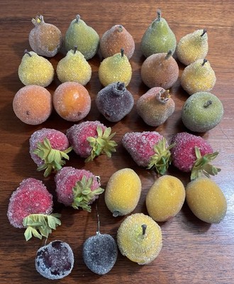 27 MINI Faux Fruit Glittered Beaded Sugar Frosted Artificial Assorted Fruit.