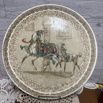 Gien Chevaux du Vent  Round Cake Platter, Hand Made in France, Ceramic 11.75'' 