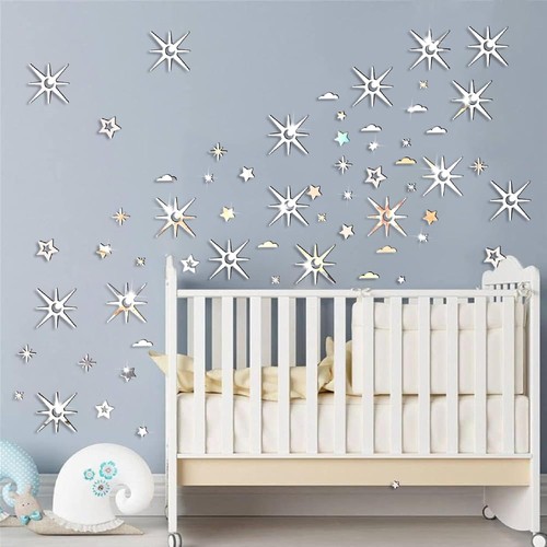 Pegatinas de pared estrellas 3D acrílico espejo decoraciones pelar y pegar estrellas plateadas - Imagen 7 de 9