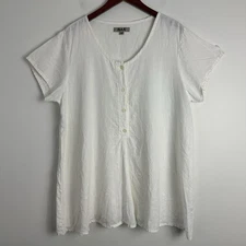 FLAX 100% Linen Tunic Top Women’s Medium White Lagenlook Minimalist Blouse Shirt