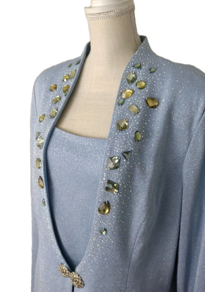 Falda y top de punto Donna Vinci azul metálico adornado para mujer talla 20 Foto 4 de 4