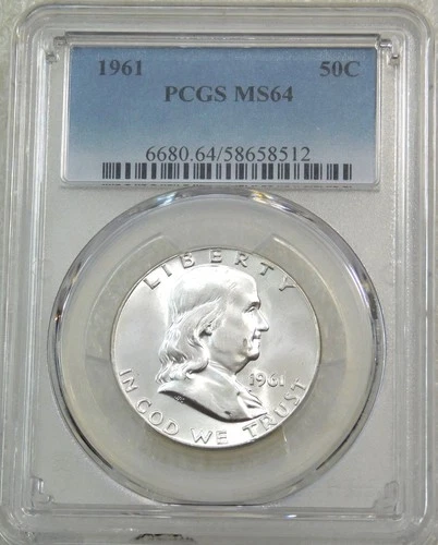 1961 Franklin Half Dollar PCGS MS64 90% FBL Frosty Just Graded New Holder #L252N