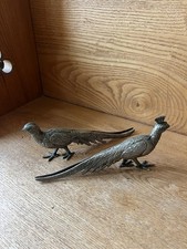 Vintage Silver Plated Pheasant Figurine Pair Male and Female? 9" Long