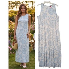 Vince Camuto Sleeveless Maxi Dress Women's Sz L Blue White Floral Stretch Knit