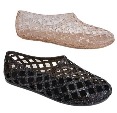 Damen-Sandalen schwarz oder gold glitzernd Gummi Schuhe Sommer Größen 3 bis 8