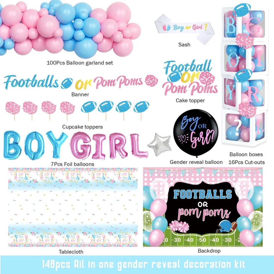 Football Gender Reveal Decorations, Baby Boy or Girl Gender Reveal Party Deco... - Image 2 of 4