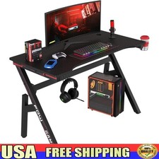Ergonomic Gaming Desk W/ Cup Holder Headphone Hook & Cable Management System New